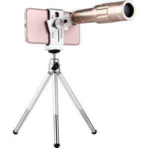 Universal 18X Magnification Lens Mobile Phone 3 in 1 Telescope + Tripod Mount + Mobile Phone Clip  For iPhone  Galaxy  Huawei  Xiaomi  LG  HTC and Other Smart Phones(Gold)