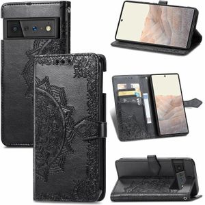 Voor Google Pixel 6 Pro Mandala Flower Relif Horizontale Flip Leren Case met Houder & Three Card Slots & Wallet & Lanyard (Zwart)