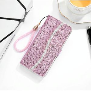 For Samsung Galaxy A10 / M10 Glitter Powder Horizontal Flip Leather Case with Card Slots & Holder & Lanyard(Pink)