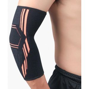 A Pair Sports Elbow Pads Breathable Pressurized Arm Guards Basketball Tennis Badminton Elbow Protectors  Size: M (Black Orange)