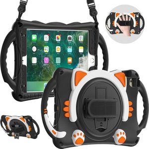 Cute Cat King Kids Shockproof EVA Protective Case with Holder & Shoulder Strap & Handle For iPad mini 5 / 4 / 3 / 2 /1(Black Orange)