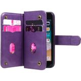 For iPhone 8 & 7 Multifunctional Magnetic Copper Buckle Horizontal Flip Solid Color Leather Case with 10 Card Slots & Wallet & Holder & Photo Frame(Purple)