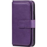 For iPhone 8 & 7 Multifunctional Magnetic Copper Buckle Horizontal Flip Solid Color Leather Case with 10 Card Slots & Wallet & Holder & Photo Frame(Purple)