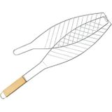 Chrome Plated Wooden Handle Single Fish Barbecue Net Clip Outdoor Grilled Fish Clip Barbecue Tool