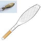 Chrome Plated Wooden Handle Single Fish Barbecue Net Clip Outdoor Grilled Fish Clip Barbecue Tool