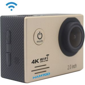 HAMTOD HF60 UHD 4K WiFi 16.0MP Sport Camera with Waterproof Case  Generalplus 4247  2.0 inch LCD Screen  120 Degree Wide Angle Lens  with Simple Accessories(Gold)