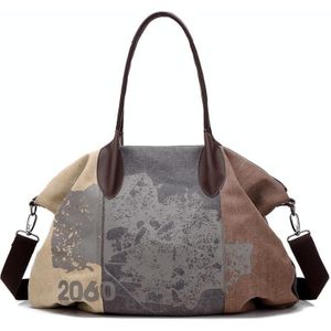 K1219 Large-Capacity Graffiti Canvas Bag Printing Single-Shoulder Messenger Bag(Light Brown)