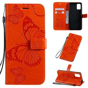 For Galaxy A71 Pressed Printing Butterfly Pattern Horizontal Flip PU Leather Case with Holder & Card Slots & Wallet & Lanyard(Orange)