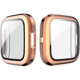 For Fitbit Versa 2 Plating PC Shell + Tempered Glass Film(Rose Gold)