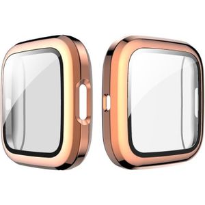 For Fitbit Versa 2 Plating PC Shell + Tempered Glass Film(Rose Gold)
