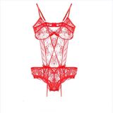 3 PCS Sexy Woman Lace Siamese Underwear Pajamas(Red)