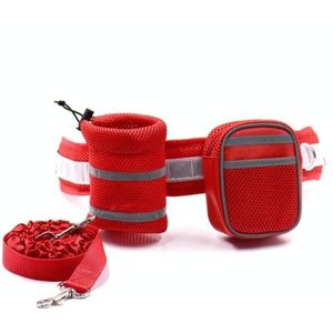 Dog Running Reflective Adjustable Belt Traction Rope with Small Bag  Specification:4-Piece Set(Red)
