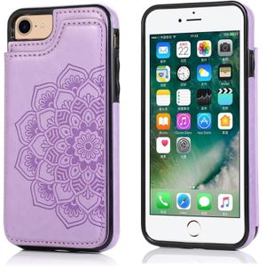 Double Buckle Mandala Pattern PU+TPU Protective Case with Card Slots & Holder & Photo Frame For iPhone SE 2020 / 8 / 7(Purple)
