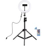 PULUZ 7.9 inch 20cm USB RGB Light+ 1.1m Tripod Mount Dimmable LED Dual Color Temperature LED Curved Light Ring Vlogging Selfie Photography Video Lights with Phone Clamp (Black)