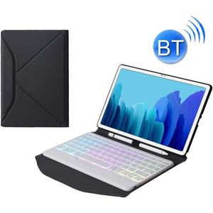 B500S Diamond Texture Triangle Back Holder Splittable Bluetooth Keyboard Leather Case with Backlight for Samsung Galaxy Tab A7 10.4 2020 (White + Black)