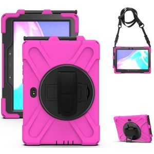For Samsung Galaxy Tab Active Pro T540 / T545 Shockproof Colorful Silicone + PC Protective Case with Holder & Hand Grip Strap(Rose Red)