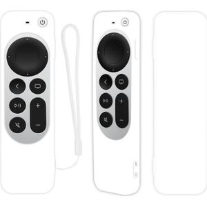 Silicone Protective Case Cover with Rope For Apple TV 4K 4th Siri Remote Controller(White)