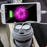 HSC HSC-500D Car Cup Charger 2.1A/1A Dual USB Ports Car 12V-24V Charger with 2-Socket Cigarette LED Display Universal Phone Holder(White)
