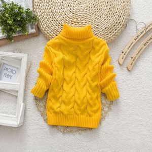 Yellow Winter Children's Thick Solid Color Knit Bottoming Turtleneck Pullover Sweater  Height:24Size?140cm?