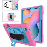 For Samsung Galaxy Tab S6 Lite P610 Contrast Color Robot Shockproof Silicon + PC Protective Case with Holder & Pen Slot(Rose Red Blue)