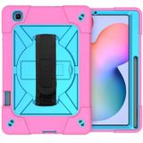 For Samsung Galaxy Tab S6 Lite P610 Contrast Color Robot Shockproof Silicon + PC Protective Case with Holder & Pen Slot(Rose Red Blue)