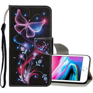 For iPhone 8 / 7 Colored Drawing Pattern Horizontal Flip Leather Case with Holder & Card Slots & Wallet(Fluorescent Butterfly)