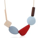 Colorful Resin Beads Statement Necklace Women Multicolor Wood Necklaces Pendants(Red)