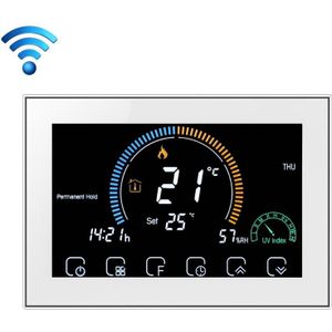 BHT-8000-GCLW Controlling Water/Gas Boiler Heating Energy-saving and Environmentally-friendly Smart Home Negative Display LCD Screen Round Room Thermostat with WiFi(White)