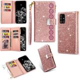 For Samsung Galaxy A81 / Note 10 Lite / M60s Multi-card Slots Starry Sky Laser Carving Glitter Zipper Horizontal Flip Leather Case with Holder & Wallet & Lanyard(Rose Gold)