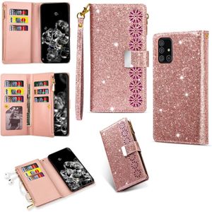 For Samsung Galaxy A81 / Note 10 Lite / M60s Multi-card Slots Starry Sky Laser Carving Glitter Zipper Horizontal Flip Leather Case with Holder & Wallet & Lanyard(Rose Gold)