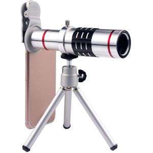 Universal 18X Zoom Telescope Telephoto Camera Lens with Tripod Mount & Mobile Phone Clip  For iPhone  Galaxy  Huawei  Xiaomi  LG  HTC and Other Smart Phones (Silver)