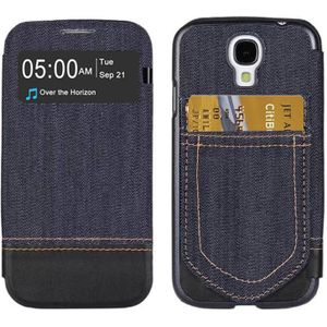 Jeans Style Flip Leather Case with Credit Card Slots & Call Display ID for Galaxy S IV / i9500(Black)