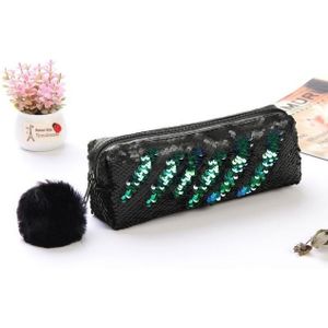 3 PCS Reversible Sequin Pencil Case for Girls School Supplies Super Big Stationery Gift Magic Makeup Bag(Green+Black)