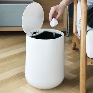 Household Plastic Push-type Spring-Cover Garbage Storage Bucket(White)