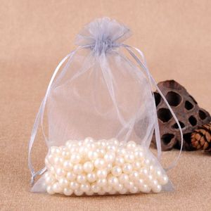 100 PCS Gift Bags Jewelry Organza Bag Wedding Birthday Party Drawable Pouches  Gift Bag Size:20x30cm(Grey)