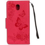 For Galaxy J7 (2017) (EU Version) Pressed Flowers Butterfly Pattern Horizontal Flip Leather Case with Holder & Card Slots & Wallet & Lanyard (Red)