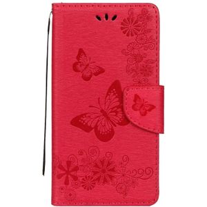 For Galaxy J7 (2017) (EU Version) Pressed Flowers Butterfly Pattern Horizontal Flip Leather Case with Holder & Card Slots & Wallet & Lanyard (Red)