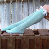Sexy Lace Stockings Women Thigh High Over Knee Socks Spring Winter Long Socks Fashion Girls Cotton Stocking(Blue)