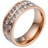 2 PCS Girls Simple Titanium Steel Diamond Ring  Size: US Size 7(Double Row Rose Gold)