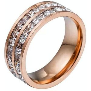 2 PCS Girls Simple Titanium Steel Diamond Ring  Size: US Size 7(Double Row Rose Gold)