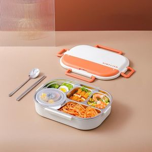 Stainless Steel Portable Compartment Insulated Lunch Box(5 Grid Medium Orange)