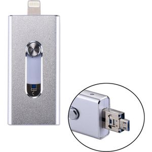RQW-02 3 in 1 USB 2.0 & 8 Pin & Micro USB 16GB Flash Drive  for iPhone & iPad & iPod & Most Android Smartphones & PC Computer(Silver)