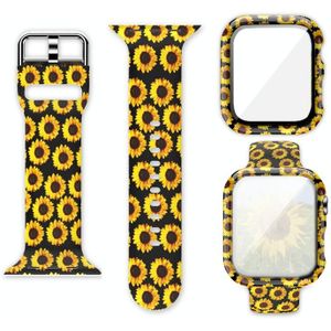 Silicone Printing Integrated Replacement Watch Case Watchband For Apple Watch Series 6 & SE & 5 & 4 44mm(Sun Flower)