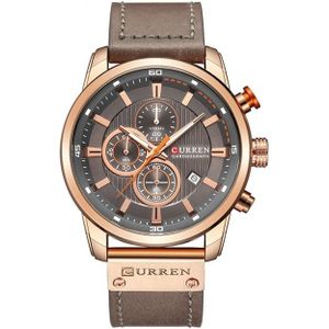 CURREN M8291 Chronograph Watches Casual Leather Watch for Men(Rose case gray face)