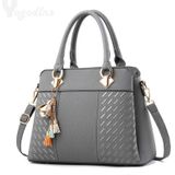 Fashion Women Tassel PU Leather Embroidery Crossbody Bag Shoulder Bag Simple Style Hand Bags(gray)