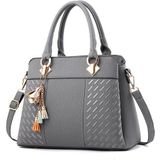 Fashion Women Tassel PU Leather Embroidery Crossbody Bag Shoulder Bag Simple Style Hand Bags(gray)