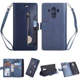 For Huawei Mate 10 Pro Multifunctional Zipper Horizontal Flip Leather Case with Holder & Wallet & 9 Card Slots & Lanyard(Blue)