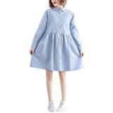 Loose Plus Size Linen Cotton Dress (Color:Blue Size:XL)