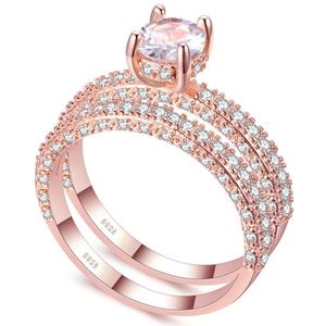 Double Row For Women Fashion Cubic Zirconia Wedding Engagement ring  Ring Size:8(Round Rose Gold)