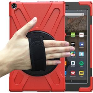 For Amazon Kindle Fire HD10 2019 / 2018 / 2017 Shockproof Colorful Silicone + PC Protective Case with Holder & Hand Strap & Shoulder Strap(Red)